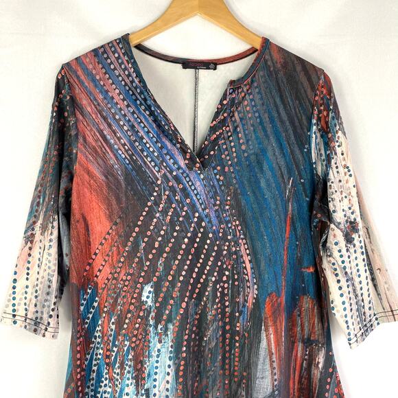 Azalea by Firmiana Paintbrush Tunic Top Women‎ XL Teal Red Artsy Dots Lagenlook - Picture 3 of 6